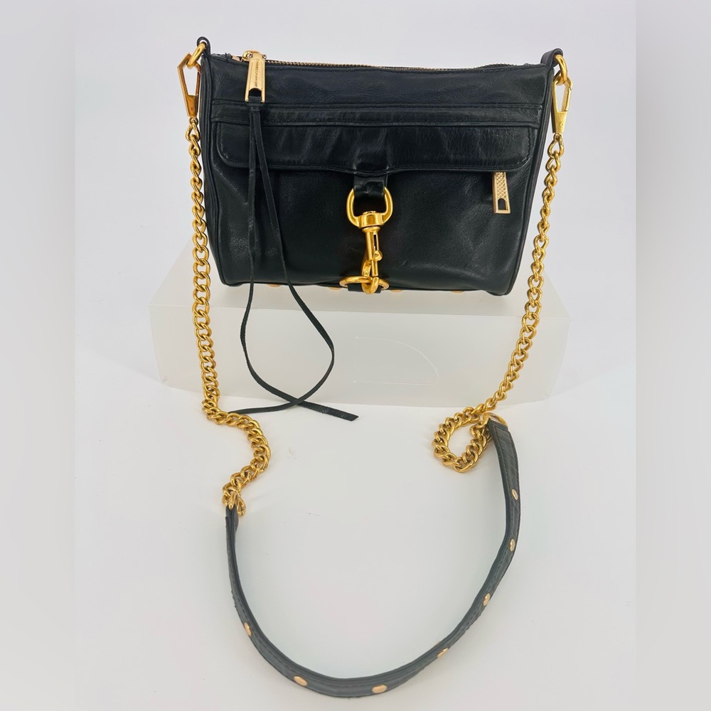 Rebecca Minkoff Black Leather Crossbody Bag w/ Gold Hardware - Picture 2 of 12